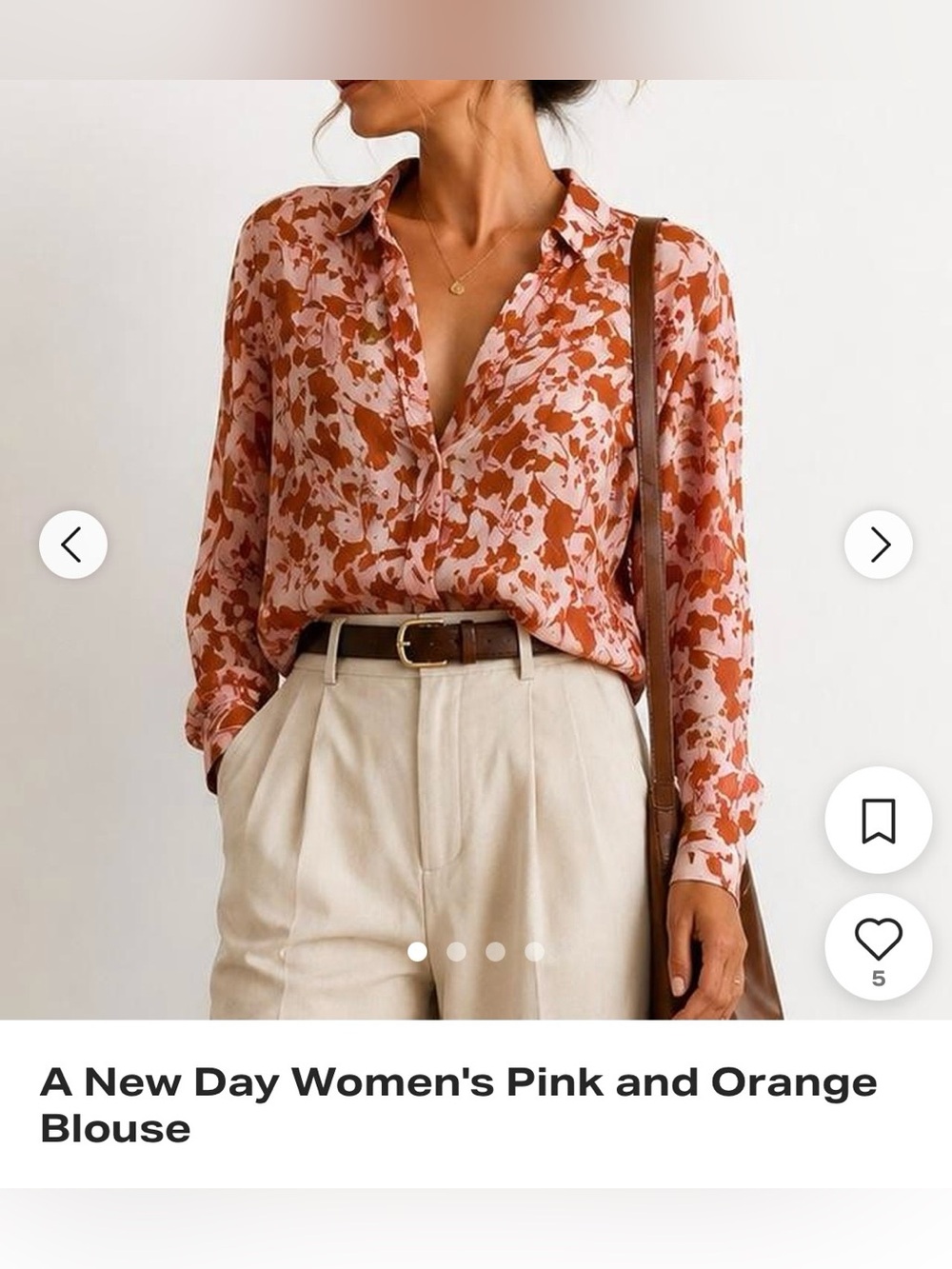 A new day Pink Blouse with Rust Floral Print size L